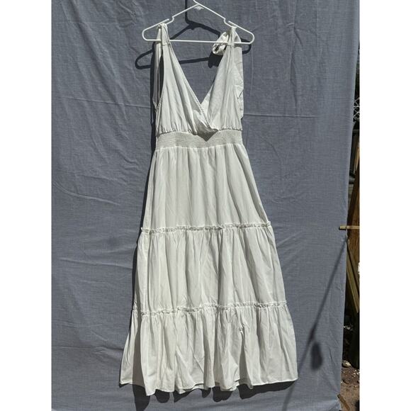 PRETTYGARDEN BOHO Cross Neck Summer Sleeveless Tiered Maxi Dress Beach Tie WHITE - Picture 1 of 9